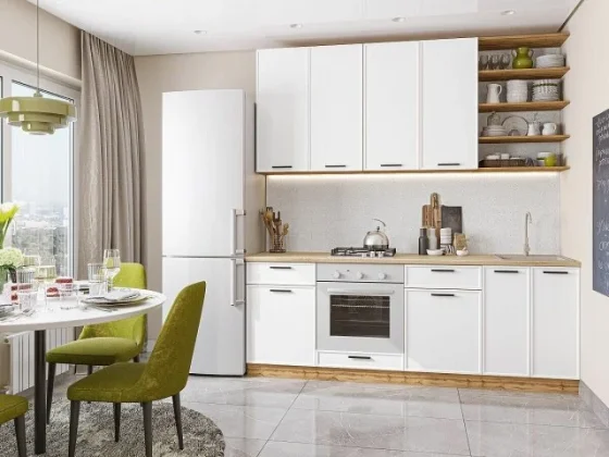 Готовый кухонный гарнитур 2.2 метра кухня Фрейм-02 White Silk, Дуб Вотан со столешницей